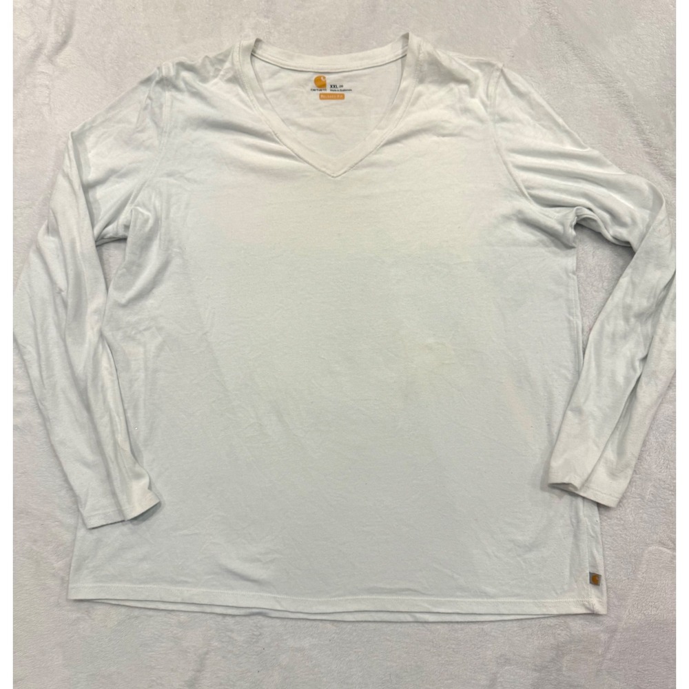 Carhartt Womens XXL White Long Sleeve V-Neck Relaxed Fit T-Shirt 102761